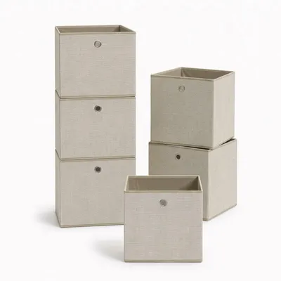 Produktbild von Aufbewahrungsbox 6er Set Ordnungsboxen aus Vliesstoff mit Griff Faltboxen Stoffboxen Organizer für Kleidung Schrank und Regal Beige