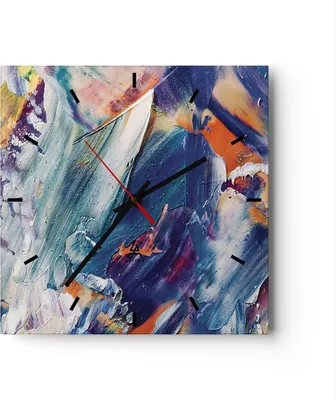 Produktbild von Wanduhr - Quadrat - Glasuhr - Die Farben Farbe Abstraktion - 40x40cm - Schleichendes Uhrwerk - Lautlos - zum Aufhängen bereit - Dekoration Modern - Wanddekoration aus Glas - C3AC40x40-5113