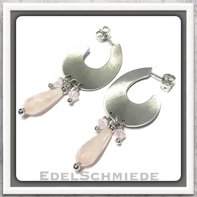Produktbild von Ohrringe Edelschmiede925 moderne Ohrstecker 925 Silber matt Rosenquarz