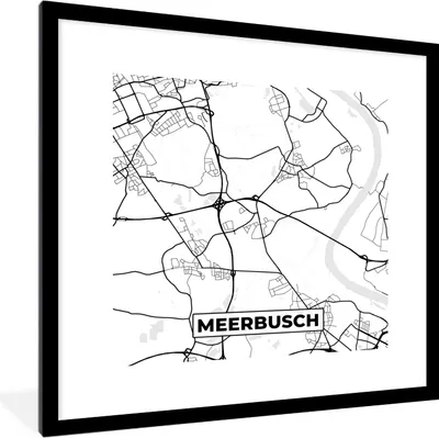 Produktbild von MuchoWow® Gerahmtes Poster Meerbusch - Karte - Stadtplan 40x40 cm - Poster mit Schwarzem Bilderrahmen Wandposter Rahmen Foto Bilder - Poster - Plakat im Rahmen