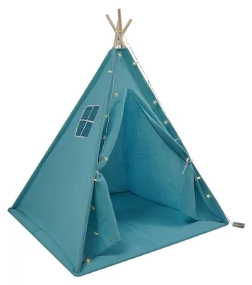Image de Tente tipi pour enfants - Tente de jeu pliable - Maison de jeu pour l'intérieur et l'extérieur - Tapis de sol - Guirlande lumineuse - 120 x 120 x 140 cm