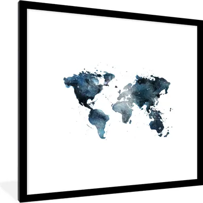 Produktbild von MuchoWow® MuchoWow® Gerahmtes Poster Weltkarte - Abstrakt - Weiß 40x40 cm - Poster mit zchwarzem Bilderrahmen - Poster - Plakat im Rahmen