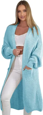 Produktbild von 384 Mississhop Longstrickjacke extra lange Strickjacke Cardigan Jacke Hellblau