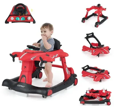 Immagine prodotto di Deambulatore multifunzionale 6 in 1 con rotelle BC10272RE, altezza regolabile su 3 livelli, nero/rosso - N