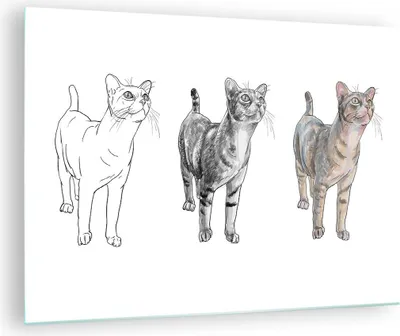 Produktbild von Bilder auf glas - Katzen Tiere Kinder Illustration - 70x50cm - Glasbilder - Wandbilder - Kunstdruck - zum Aufhängen bereit - Wanddekoration aus Glas - Glas Bilder - Wandbild auf Glas - GAA70x50-3211