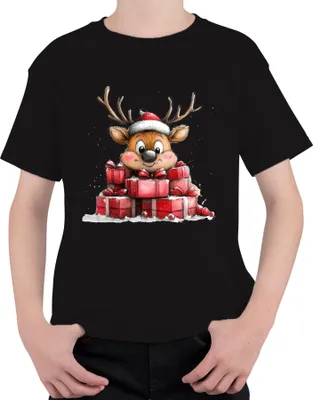 Produktbild von Weihnachten Rentier Geschenke Kinder Geschenkidee Niedlich Uni Kinder T-Shirt, Schwarz, 104