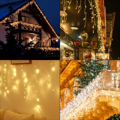 Immagine prodotto di Jopassy 15m 400 LED pioggia di ghiaccio luci fatate ghiacciolo Natale luci fatate catena luminosa tenda festa IP44 esterno interno bianco caldo