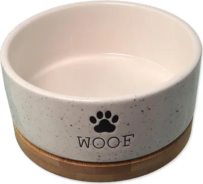Produktbild von DOG FANTASY Keramikschale weiß WOOF mit Untersetzer 13 x 5,5 cm 400 ml
