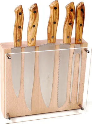 Produktbild von Messer mit Olivenholzgriff mit Messerblock 6 teilig