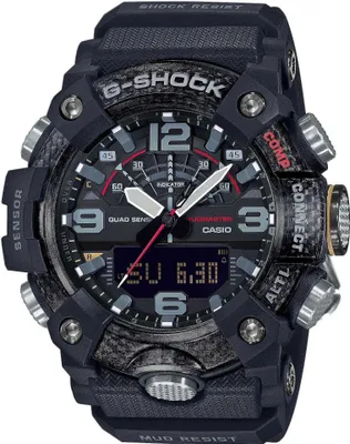 A close-up, front-facing view of a G-Shock Mudmaster watch.