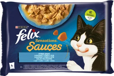 Obrázek produktu pro Felix Sensations Sauces Krmivo pro kočky s rybí příchutí v omáčce 340 G (4 X 85 G)