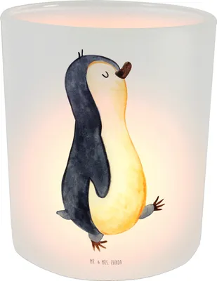 Produktbild von Mr. & Mrs. Panda Teelichthalter Pinguin marschieren - Transparent - Geschenk, Kerzenglas, Kerzenhalter Glas, Stolz, Windlicht, Pinguine, deko, Frühaufsteher, Spazieren