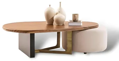 Immagine prodotto di Set tavolino da salotto Tavolino in legno Moderno Sgabello Mobili 2 pezzi