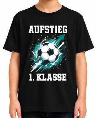 Produktbild von Aufstieg 1. Klasse Fußball Einschulung Schulkind Schulanfang Kinder T-Shirt, Schwarz, 128