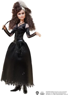 Image de Poupée Bellatrix Lestrange Harry Potter (25 cm env.) avec baguette magique, cadeau pour les enfants à partir de 6 ans