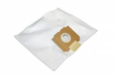 A white vacuum cleaner bag with a brown cardboard attachment.