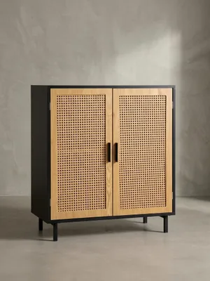 Produktbild von Sideboard 80x86,5x40 cm Kommode Schwarz mit Wiener Geflecht, Hoher Kommodenschrank Zeitlos, Standschrank Wohnzimmer mit 2 Türen, Anrichte Rattan