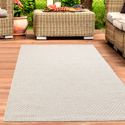 Produktbild von Außenteppich Balkon wetterbeständig flachgewebe unifarben in beige Größe - 200 x 290 cm