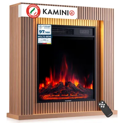 Immagine prodotto di KAMINIO Camino elettrico MATTI - Camino elettrico da terra con riscaldamento, effetto fiamma 3D, luce d'atmosfera a LED, telecomando - 32 pollici, pannello