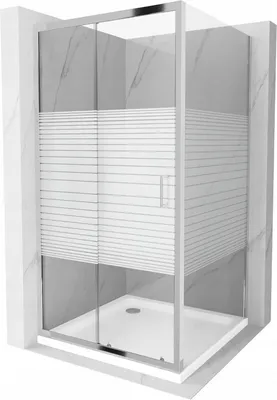 Zdjęcie produktu dla Mexen Apia kabina prysznicowa rozsuwana 90 x 90 cm, pasy, chrom + brodzik Flat - 840-090-090-01-20-4010