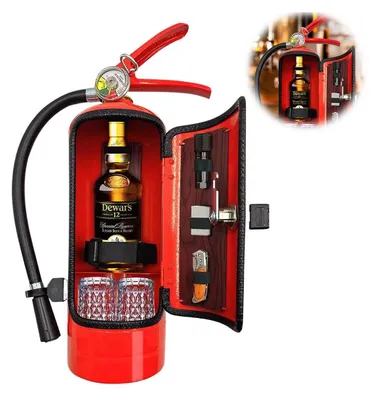 Produktbild von Deko-Wandregal Feuerlöscher-Minibar, Neuheit für Liebenden Feuerwehrmann,Wein Aufbewahrungsboxen, Handgefertigte Metall-Geschenk, Rot