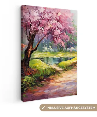 Produktbild von MuchoWow® - Leinwandbilder - Aquarell - Natur - Bäume - Kunst - Blumen, Wandbild, Wanddeko Bilder Wohnzimmer, 60x90 cm