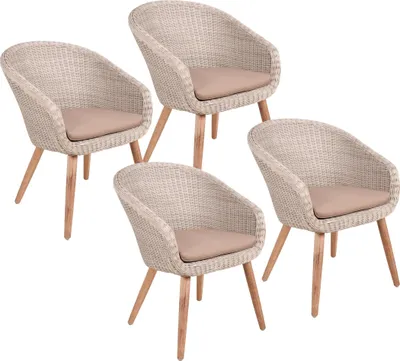 Produktbild von Gartenstuhl 4er Set PORTO mit Sitzauflage - Akazie, Braun | Gartenstühle Wetterfest Essstühle Outdoor Terrasse