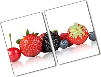 Produktbild von Tulup Glas Herdabdeckplatte - 2x40x52 cm - Glaskeramikkochfeld-Abdeckung Spritzschutz Glasabdeckplatte Kochplattenabdeckung und Schneidebrett - Zweiteilig - Essen & Getränke - Früchte in Reihe - Rot