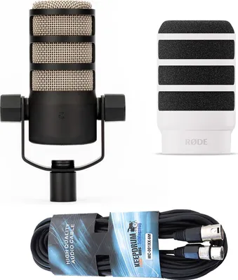 Produktbild von Rode Mikrofon Podmic mit WS14W Popschutz Weiss und Kabel