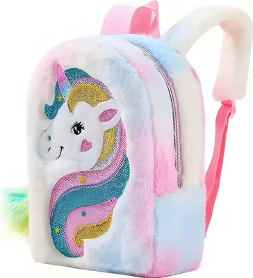 Produktbild von Flauschiger Plüschrucksack Regenbogen - Einhorn