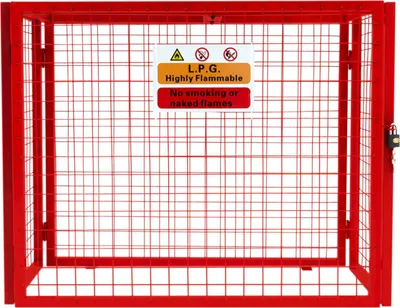 Image de Armoire pour bouteilles de gaz 110 cm x 92 cm x 50 cm, pliable, filet rouge, rangement sécurisé, en acier, pour 3 bouteilles de 19 kg, panneau d'avertissement OFFERT, 2 cadenas, 4 clés