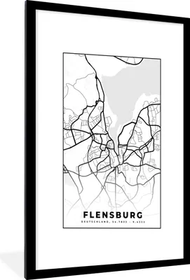 Produktbild von MuchoWow® Gerahmtes Poster Flensburg - Karte - Stadtplan 60x90 cm - Poster mit Schwarzem Bilderrahmen Wandposter Rahmen Foto Bilder - Dekoration - Wandposter Wohnzimmer - Hochwertig