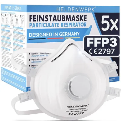 Produktbild von FFP3 Atemschutzmaske Staubmaske Mundschutz - Mit Ausatemventil - Verstellbares Kopfband - 10 Stück
