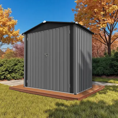 Produktbild von HOMAVO Gerätehaus Metall mit Pultdach, Gartenhaus Metall mit Fundament,185.4× 107 × 180cm, ideal für Garten, Terrasse oder Rasen