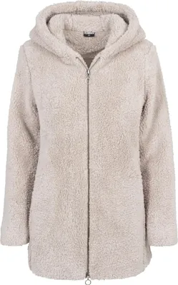 A studio shot of a beige fleece jacket.