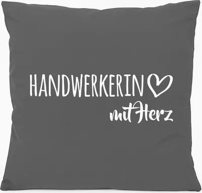 Produktbild von Huuraa Kissen Handwerkerin mit Herz 40x40cm mit Füllung Steel Grey Baumwolle Dekokissen Geschenkidee