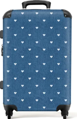 Produktbild von NoBoringSuitcases.com® Großer Koffer - Herzen - Muster - Blau - Weiß - Kombinationsschloss TSA - Hartschalen Trolley 4 Rollen - 72 liter - Reisekoffer - 66 cmKoffer Mittelgroß 67x43x25 cm, 72L,