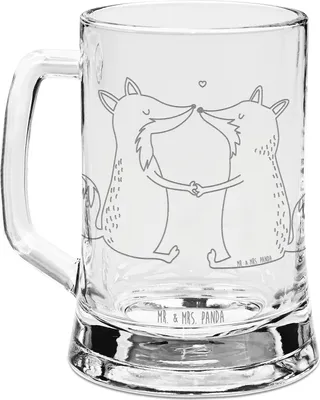 Produktbild von Mr. & Mrs. Panda Krug Füchse Liebe - Transparent - Geschenk, Ehe, Fuchs, Humpen, Glas Bierkrug, Verlobte, Gravur, Seidel, Glaskrug, Partner