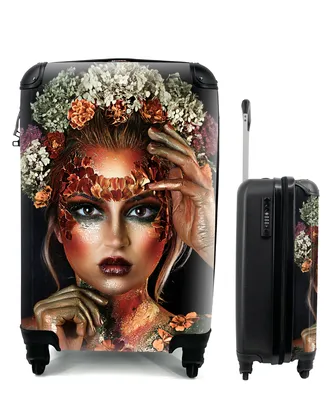 Produktbild von MuchoWow® Koffer Handgepäck Trolley Rollkoffer Kleine Reisekoffer mit 4 Rollen - Blumen - Frau - Krone - Cabin Size < 55x40x23 cm & 55x40x20 cm - Fotokoffer - Kabinenkoffer - Boardgepäck - Reise-Box - Reisekoffer - Reisegepäck - Koffer mit Bild - Trolley für Kinder