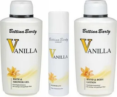 Produktbild von Bettina Barty Vanilla Bath & Shower Gel 500ml + Body Lotion 500ml + Deo Spray 150ml