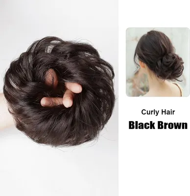 Produktbild von Unordentliche Haarknotenverlängerungen für Frauen, synthetische glatte/lockige Perücken-Haargummis, natürliche Donut-Pferdeschwanz-Haarteile