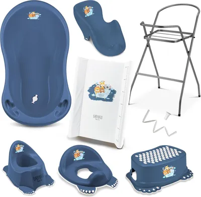 Produktbild von Babypflege Set 8-teilig – Babybadewanne 86 cm mit Ständer, Badesitz, Schlauch, Wickelauflage, Töpfchen, Hocker & Toilettentrainer