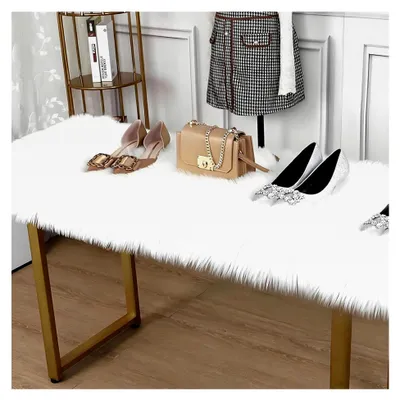Produktbild von Kunstfell Teppich Tischläufer Dekofell für Wohnzimmer Schlafzimmer Sofa Boden Weiß 30x120cm