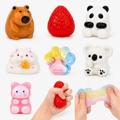 Productafbeelding van Squishy fidget toys set met capybara - Set van 7 - Zacht langzaam groeiend sensorisch knijpspeelgoed