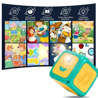 Productafbeelding van ZELURXX Kinderverhaalprojector, 8 schijven, 64 afbeeldingen, geluids-beeld synchronisatie, 7 kleuren, sterrenlicht, nachtlampje, educatief speelgoed, geschikt vanaf 3 jaar