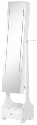 Produktbild von HOMCOM LED Schmuckschrank 2 in 1 Spiegelschrank mit Schublade MDF Weiß
