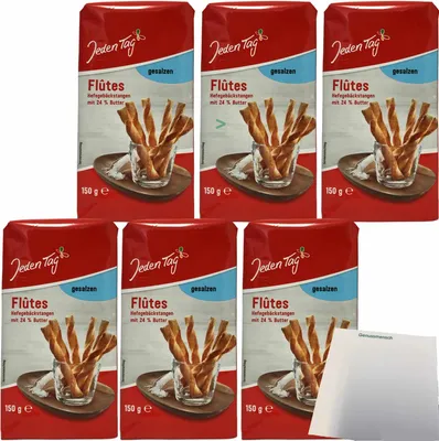 Produktbild von Jeden Tag Flutes gesalzene Hefegebäckstangen mit 24% Butter 6er Pack (6x150g Packung) + usy Block