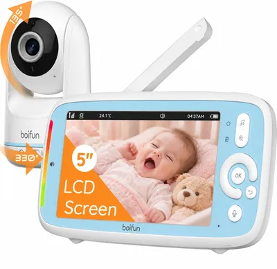 Productafbeelding van BOIFUN Babyfoon met PTZ-functie, 5-inch HD-camera, 720P IPS-scherm, nachtzicht, temperatuurweergave, slaapliedjes. Geen Wi-Fi vereist