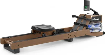 A rowing machine is shown against a white background.