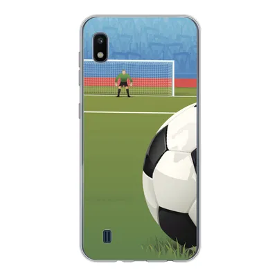 Produktbild von MuchoWow® Handyhülle Schutzhülle Hülle für Samsung Galaxy A10 Eine Illustration eines Fußballs auf dem Feld im Stadion - Jungen - Mädchen - Kinder Silikon Softcase Handy Hülle - Schutzhülle